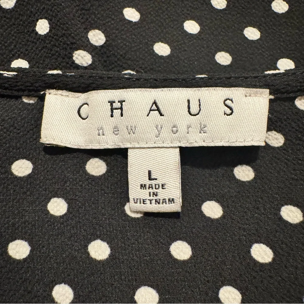 Chaus Black Polka Dot V-Neck Flutter Sleeve Blouse - Picture 6 of 6